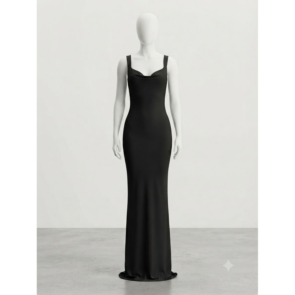 Lulus Black Cowl Neck Open Back Maxi Dress Sleeveless Formal Gown XS NWT